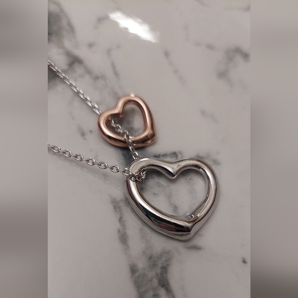 New Sterling Double  Heart Necklace - Picture 1 of 4